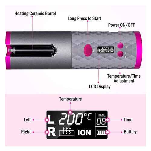 Wireless Automatic Hair Curler Rechargeable Ceramic Curling Iron Hair