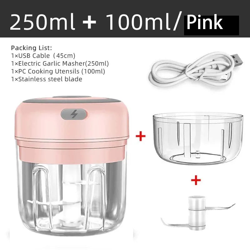 Electric Mini Garlic Chopper,100/250ML Food Chopper Garlic Mincer USB Garlic Chopper,Chili Chopper,Portable Small Food Processor