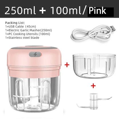 Electric Mini Garlic Chopper,100/250ML Food Chopper Garlic Mincer USB Garlic Chopper,Chili Chopper,Portable Small Food Processor