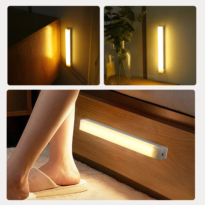Rechargeable Motion Sensor LED Bar Light Induction Night Light Portable Cordless Magnetic Cabinet Lamp for Kitchen Bedside