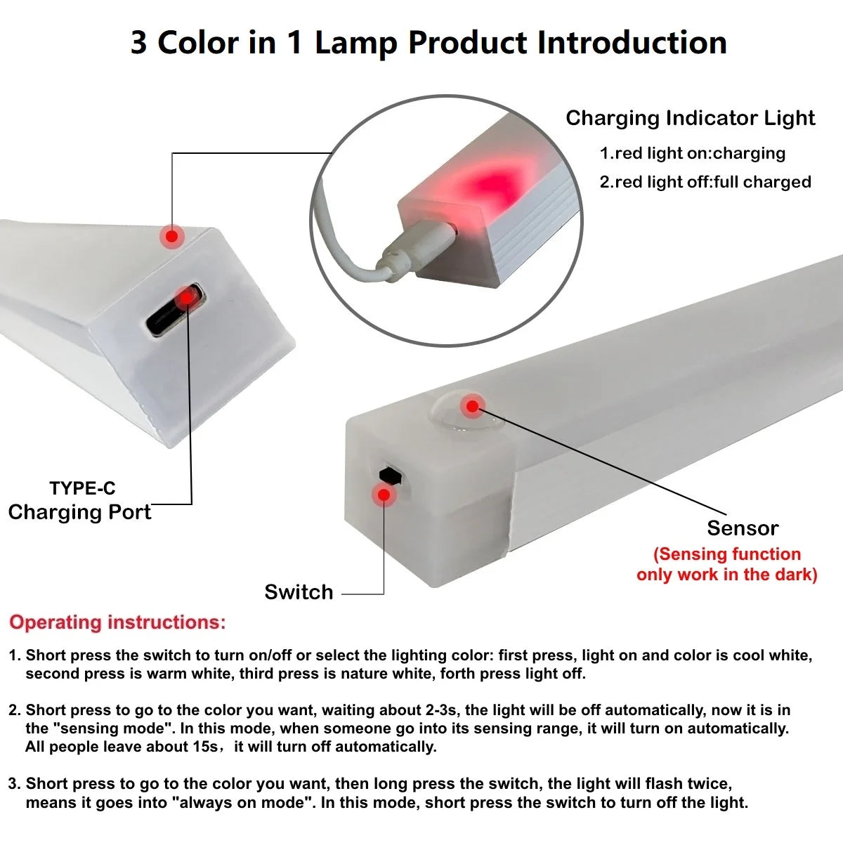 Rechargeable Motion Sensor LED Bar Light Induction Night Light Portable Cordless Magnetic Cabinet Lamp for Kitchen Bedside