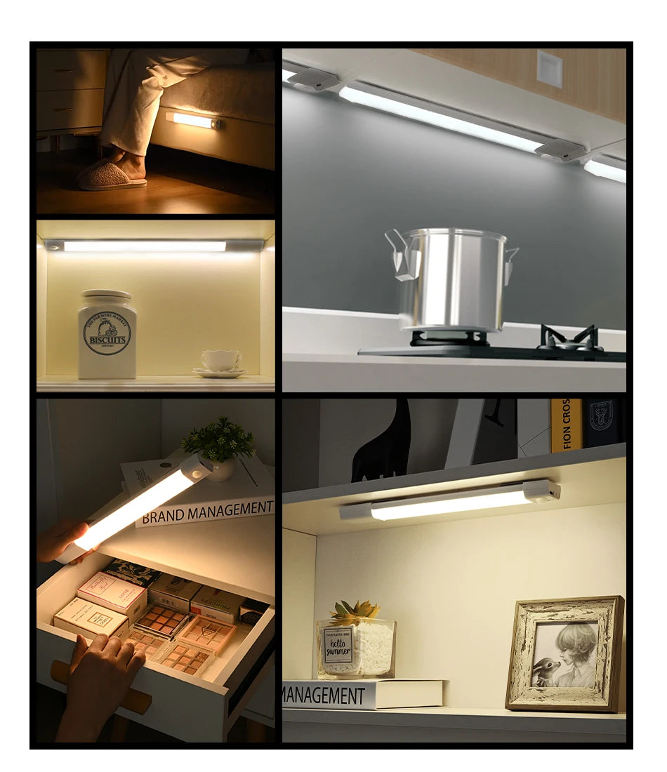 LED Closet Lights Motion Sensor Lamp Wireless Rechargeable Cabinet Night Light For Kitchen Bedroom Wardrobe Sensor Night Lamp
