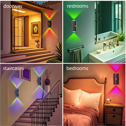 LED Motion Sensor Wall Sconce Lights, 3 Modes, 8 Lighting Colors, USB Rechargeable Magnetic Night Lamp for Bedroom, Bathroom