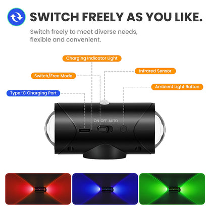 LED Motion Sensor Wall Sconce Lights, 3 Modes, 8 Lighting Colors, USB Rechargeable Magnetic Night Lamp for Bedroom, Bathroom